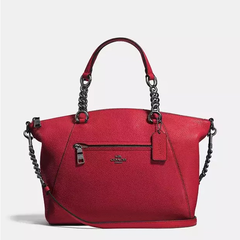 Coach Prairie Satchel Pebbled Leather Tote with Gun Metal Chain Handles